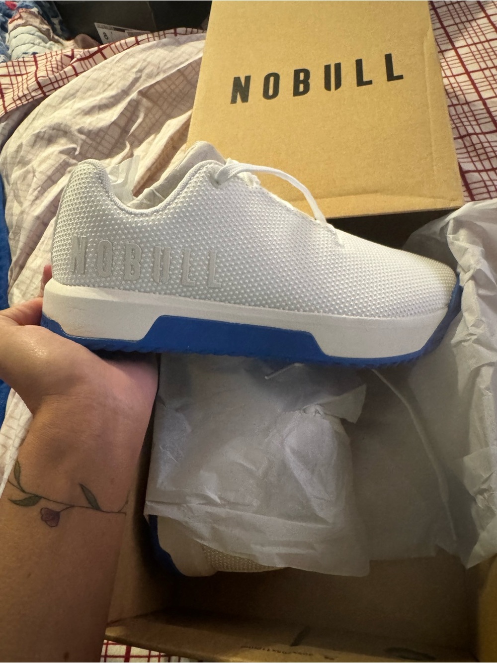 NOBULL White Athletic Trainers with Blue Outsole - Picture 2 of 3